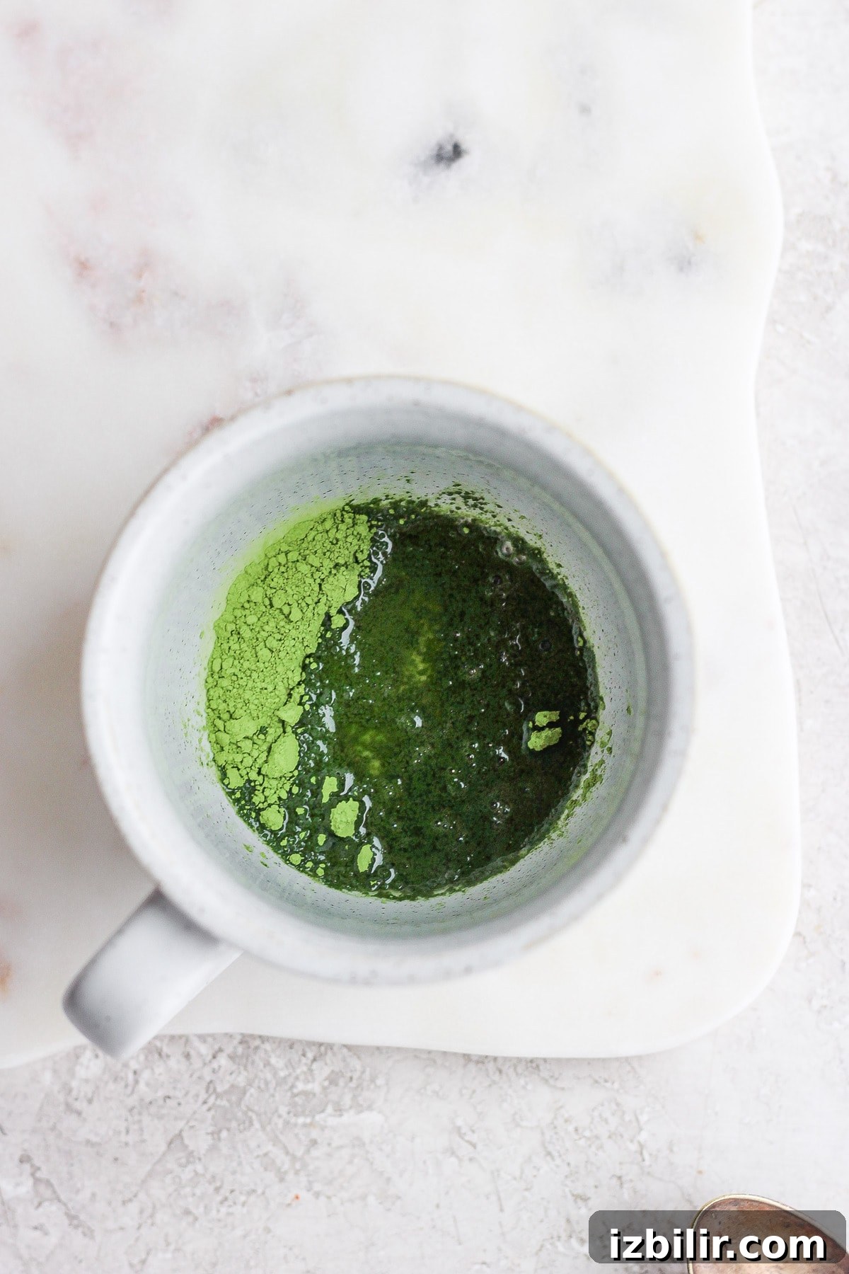Creamy Homemade Matcha Latte Recipe 3 hot water and matcha powder in mug