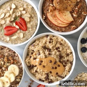 Fit Foodie Cooking Club - January 2021 Recipes & Menu 3 a variety of oatmeal bowls with different toppings.