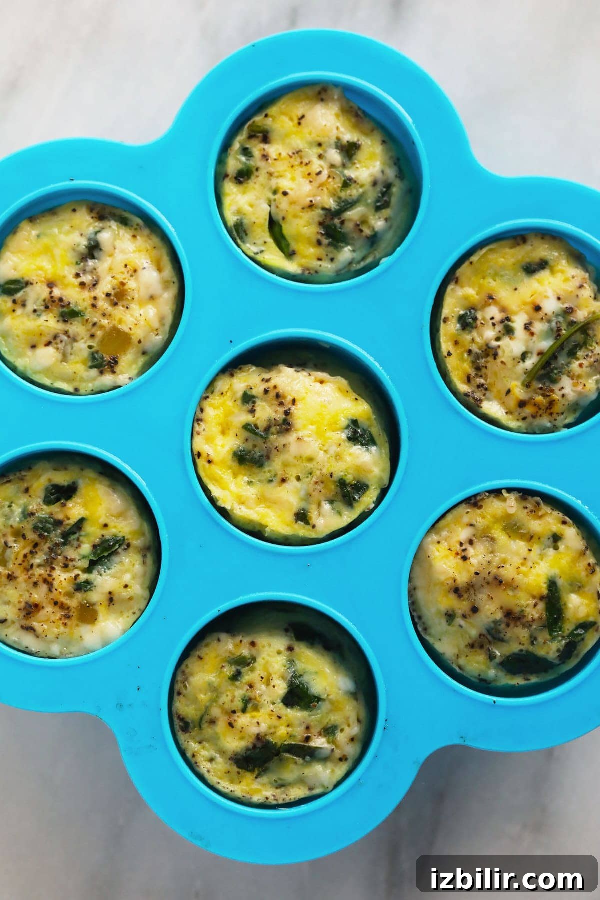 Starbucks-Style Instant Pot Egg Bites Recipe 4 Cooked Instant Pot egg bites in a silicone mold.
