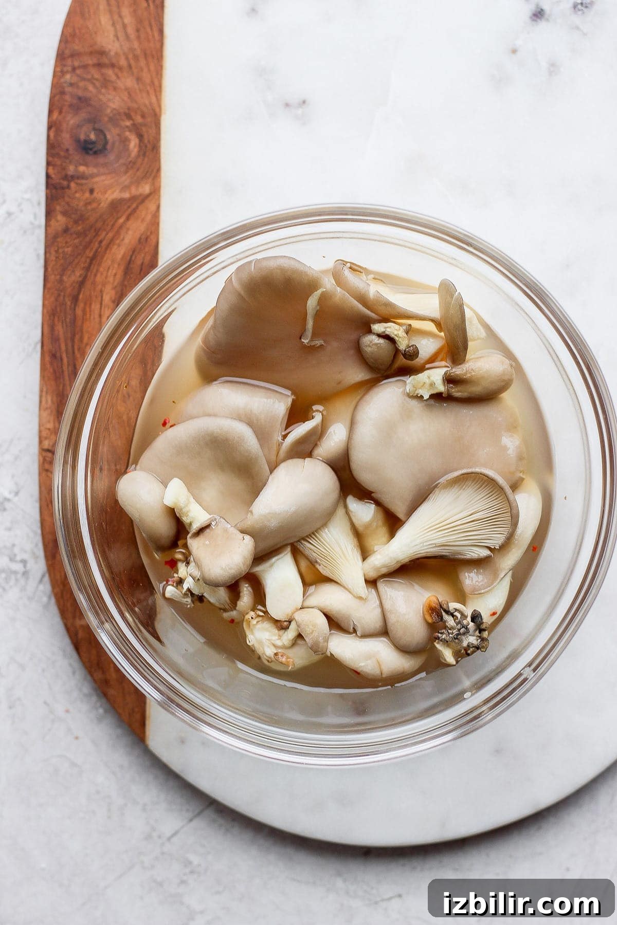 Pickled mushrooms in a bowl.