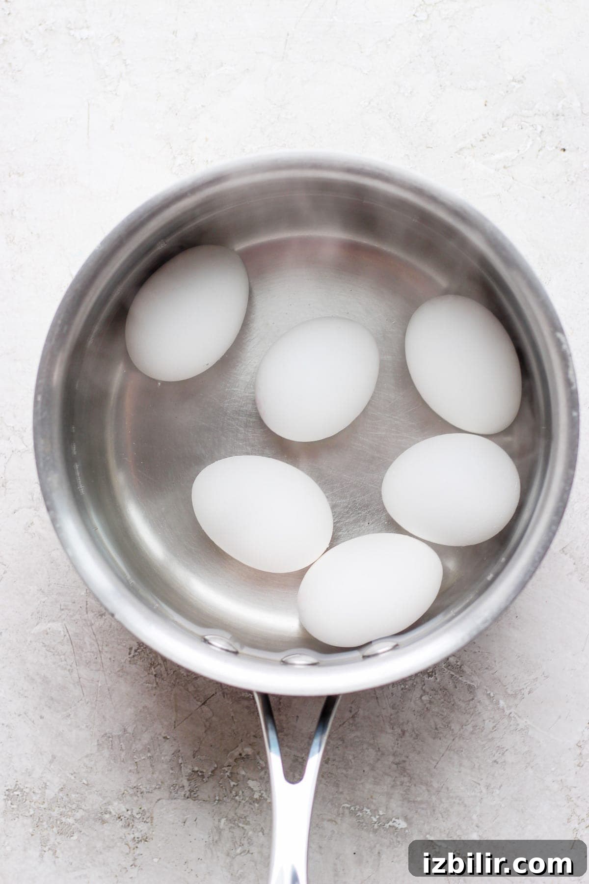 Eggs in a saucepan.