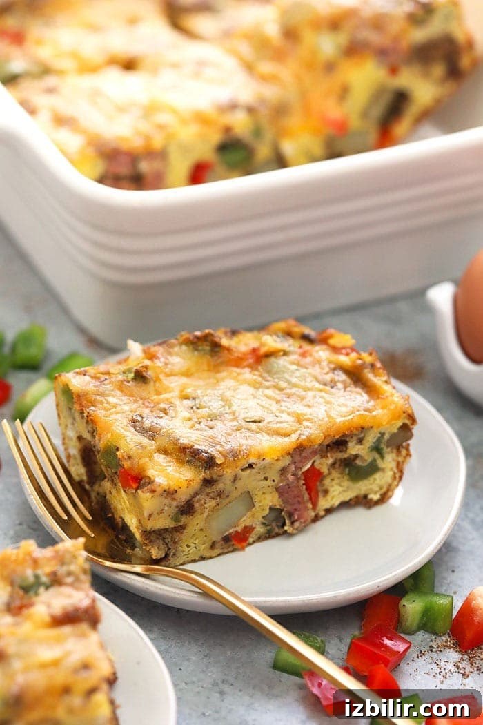 Chicken Fajita Breakfast Casserole on a plate chicken fajita breakfast casserole on a plate