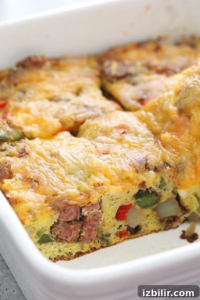 Sliced chicken fajita breakfast casserole ready to serve chicken fajita breakfast casserole sliced and ready to be eaten