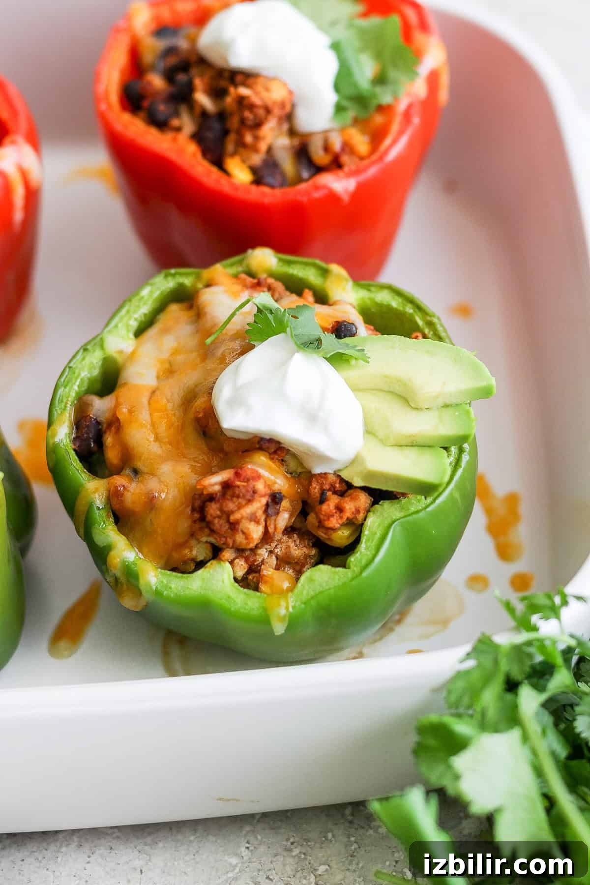 Stack of frozen stuffed peppers ready to reheat
