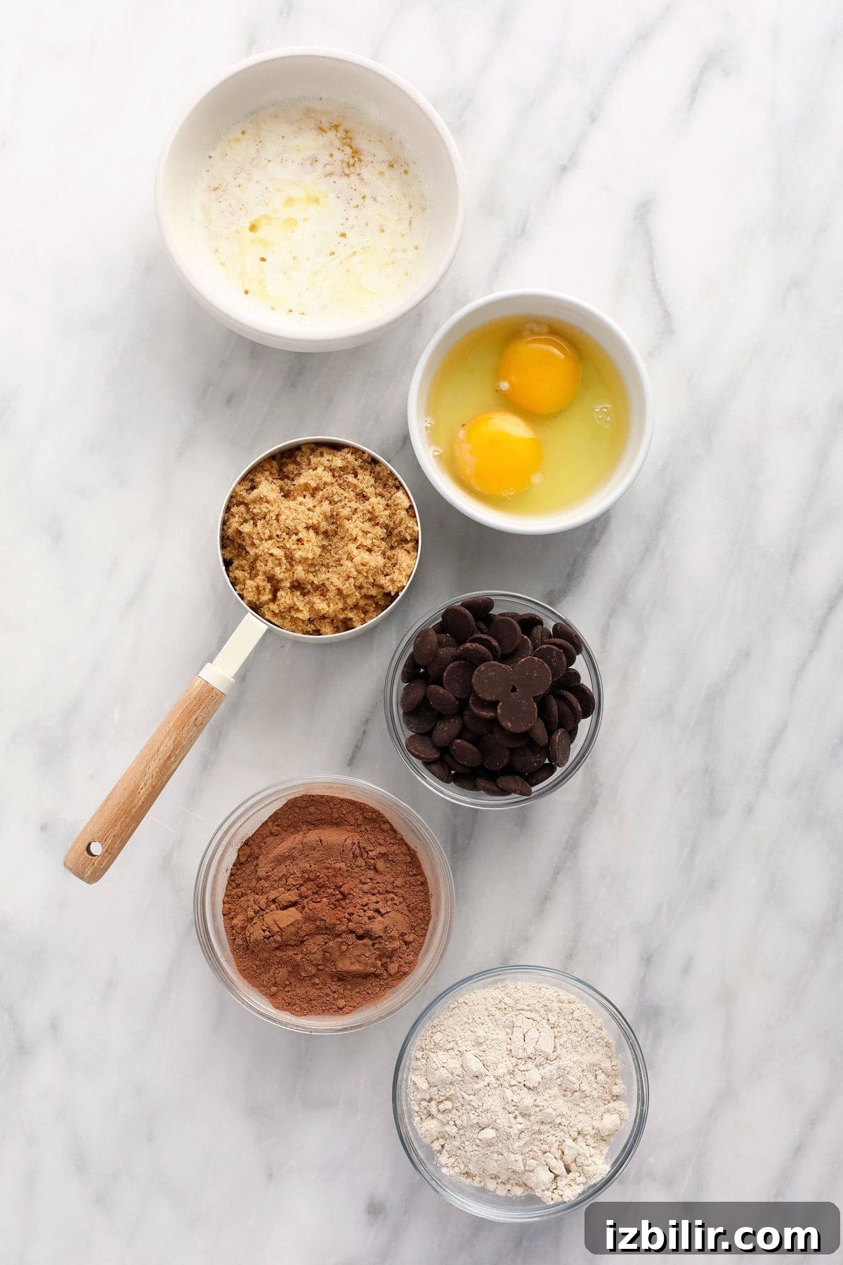 Classic Fudgy Chocolate Brownies Recipe 3 butter, eggs, brown sugar, chocolate chips, cocoa powder, and flour