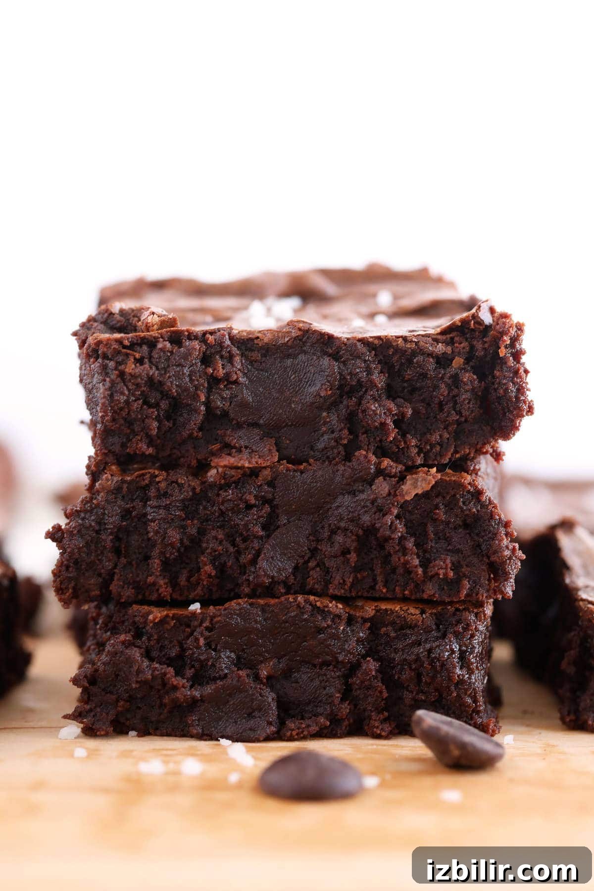 Classic Fudgy Chocolate Brownies Recipe 6 3 brownies stacked on each other