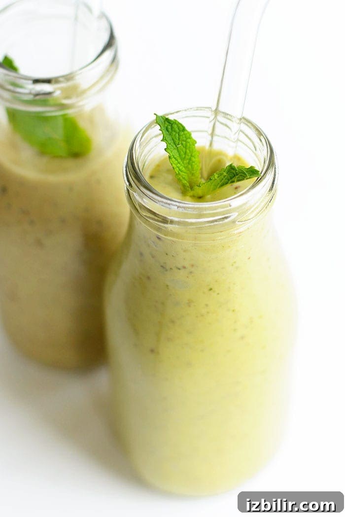 Creamy Mint Avocado and Banana Smoothie Recipe 2 A photo of an avocado banana smoothie