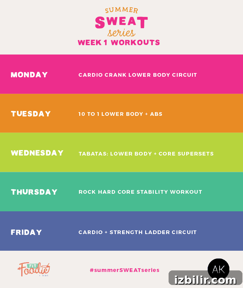 Summer Sweat Series Week 1 Workout Plan 2 Summer SWEAT Series: Fitness Plan Week 1- here's 5 workouts to get your butt into shape this summer! The theme is cardio + lower body. Play hard and have fun!