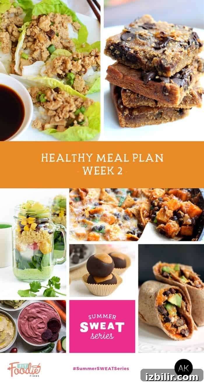Summer SWEAT Series Week 2: Meal Plan for Energy and Recovery 2 It's week 2 of the Summer SWEAT Series. Download your free, printable meal plan and grocery list filled with nutritious meals, snacks, and even dessert!