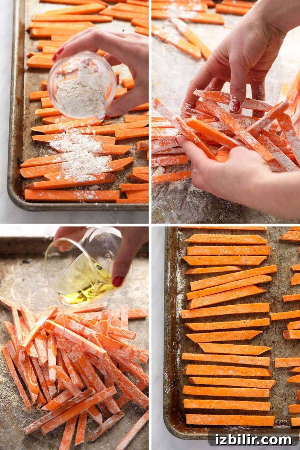 Making sweet potato fries The process of making sweet potato fries