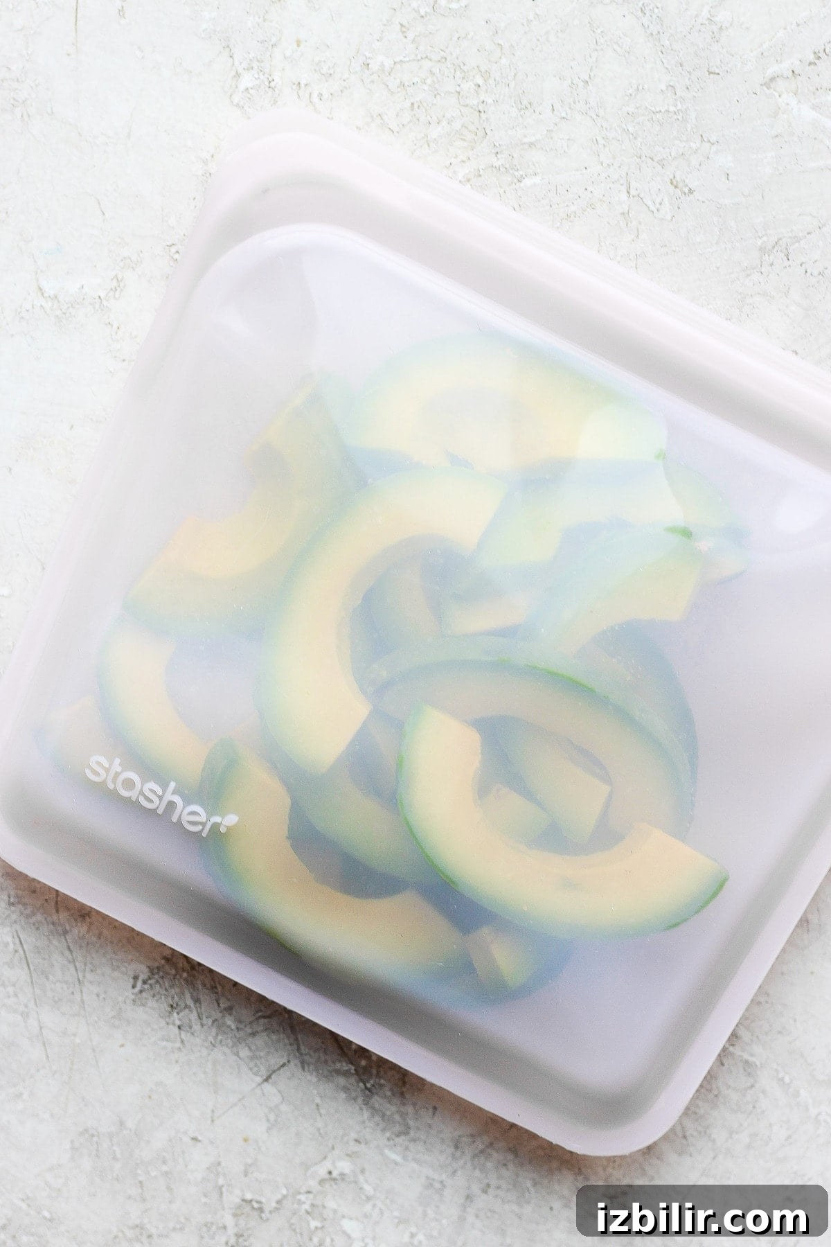 frozen avocado slices in a stasher bag