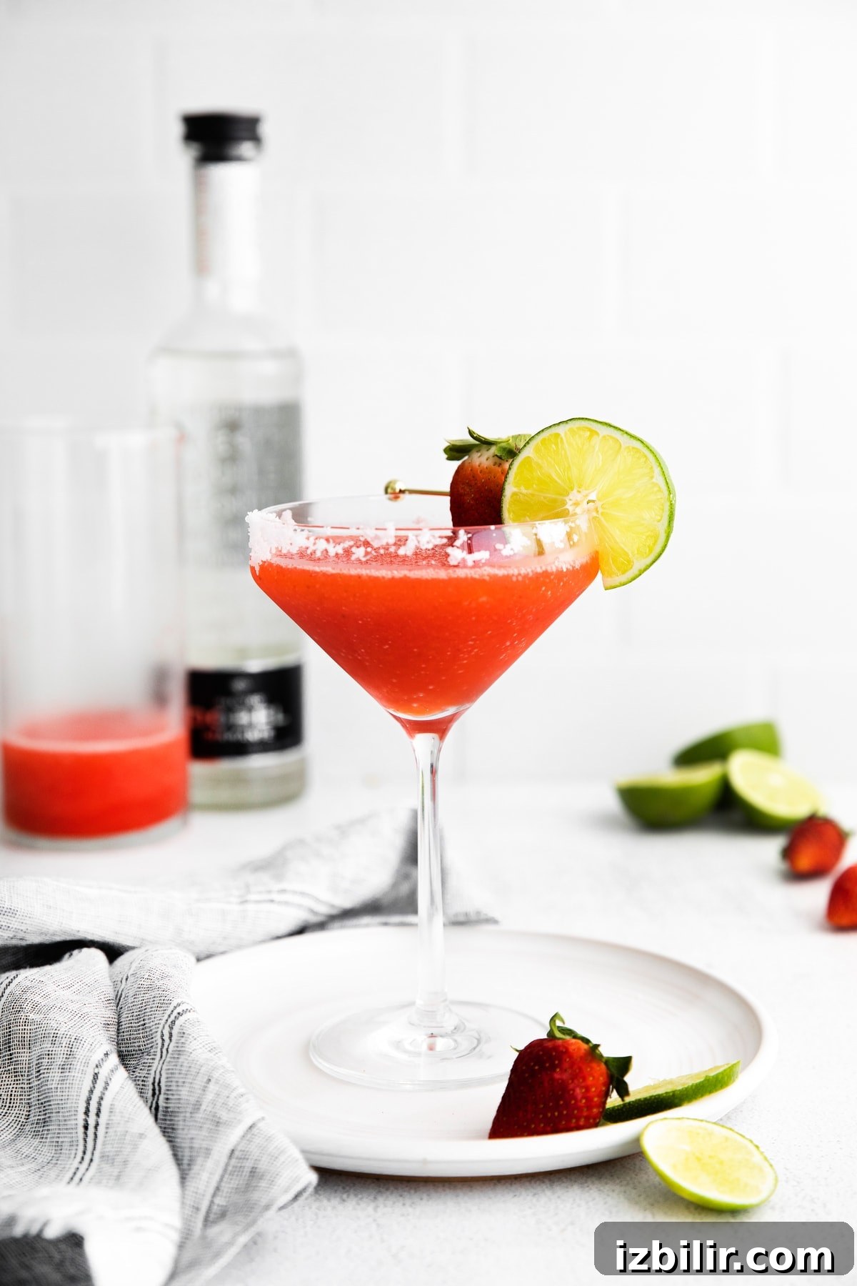 frozen strawberry margarita in glass