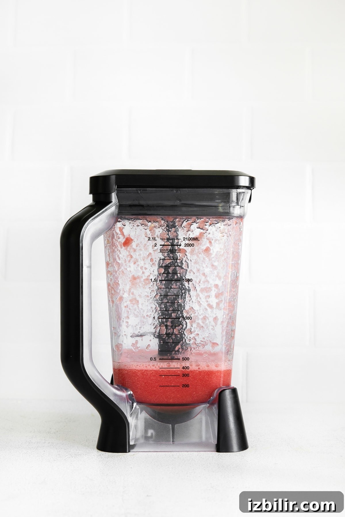 Blended fresh watermelon in a blender.