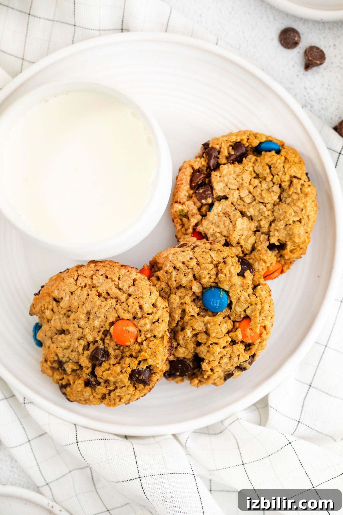 3 monster cookies on plate