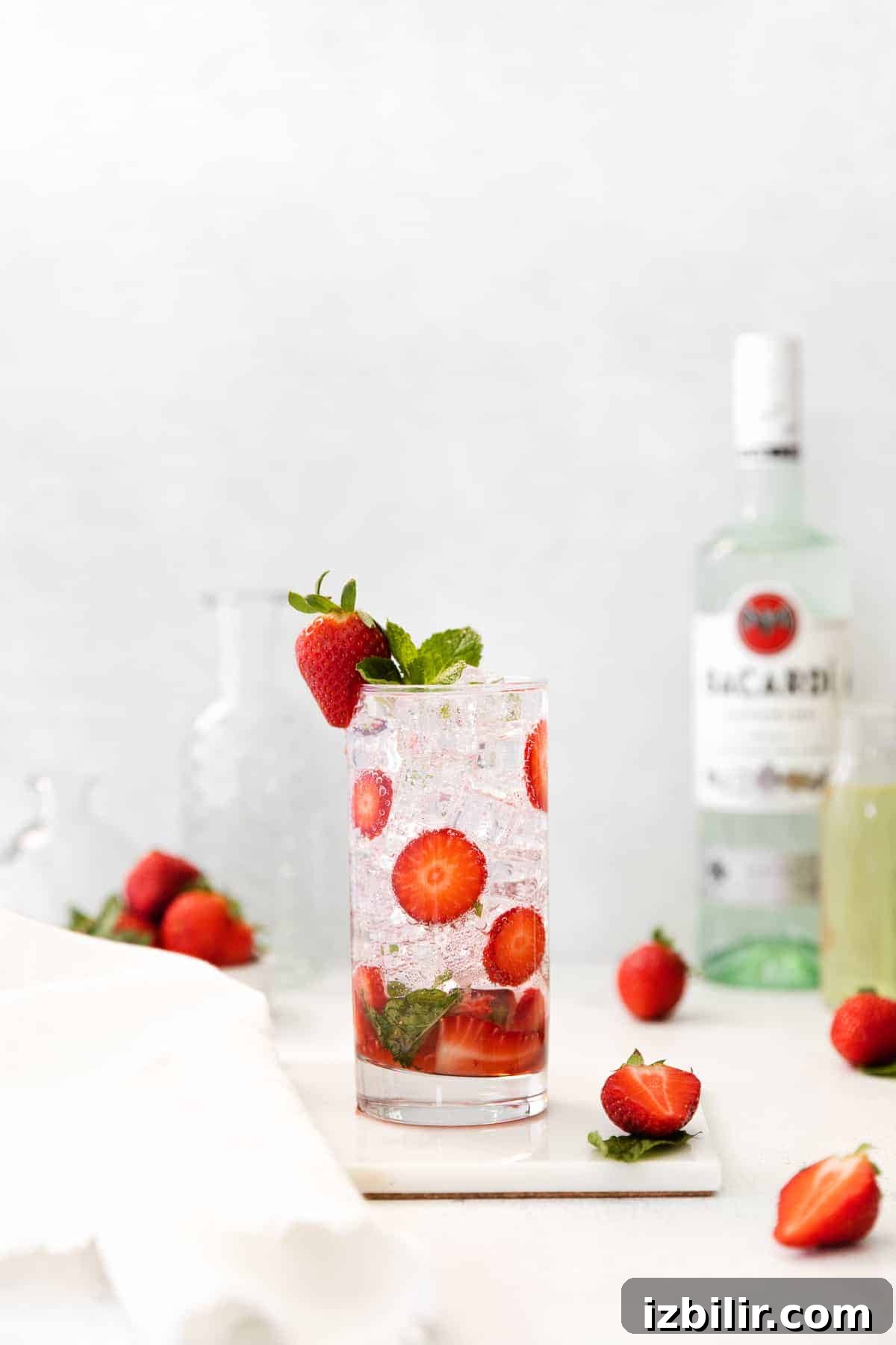 Strawberry mojito in a glass with garnish