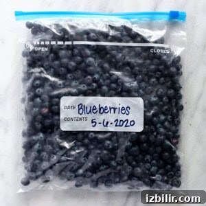 a bag of blueberries with a label.