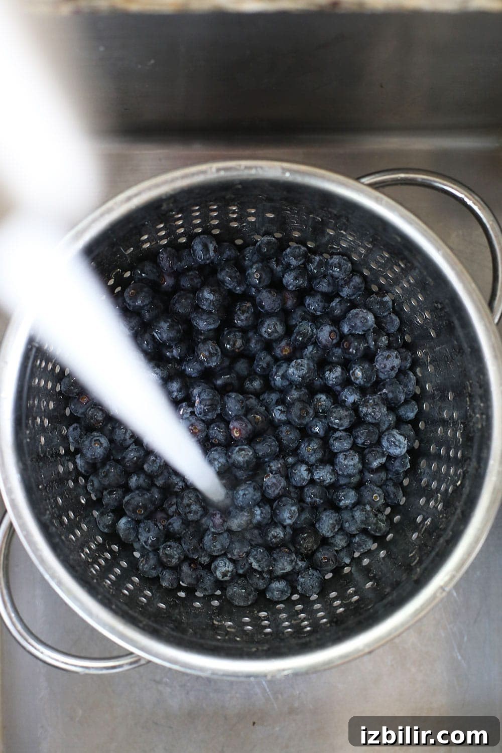 blueberries in strainer