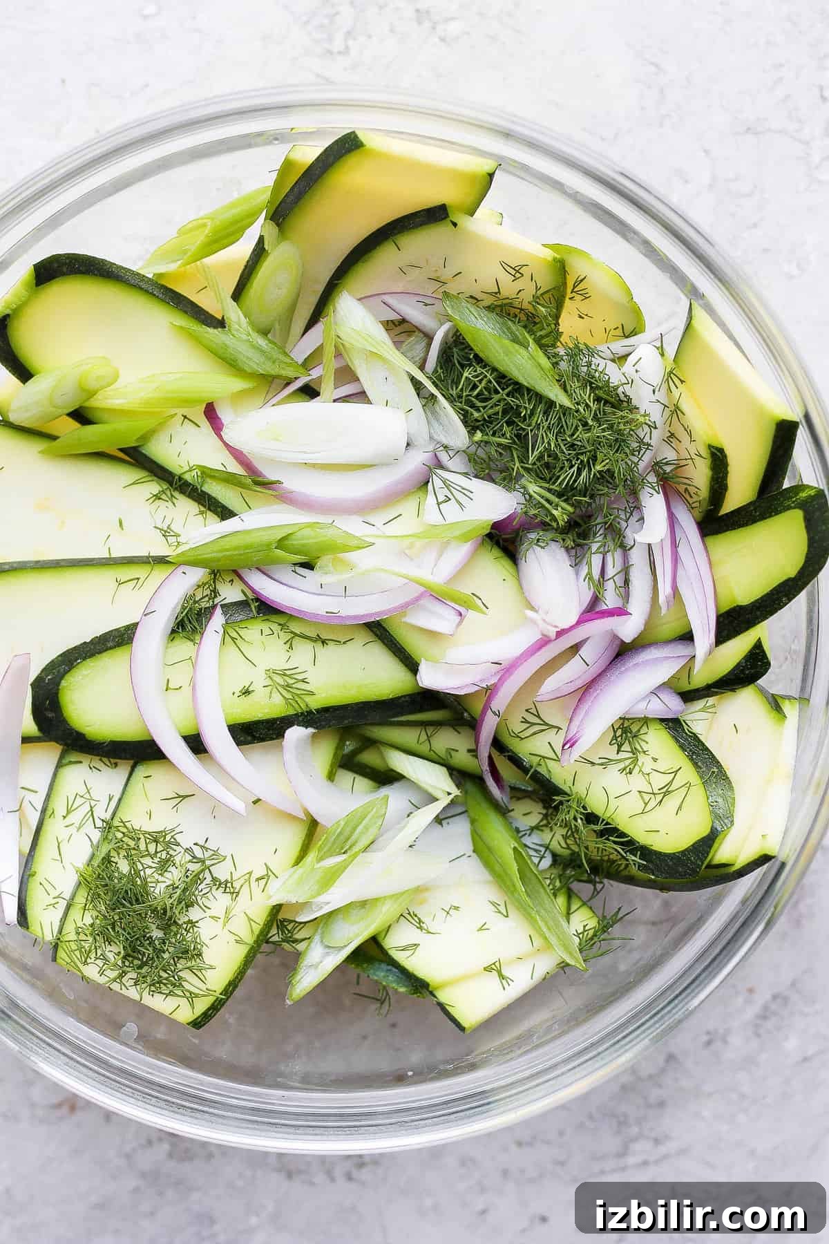 Zucchini salad ready to be tossed zucchini salad ingredients ready to be tossed together with a dressing