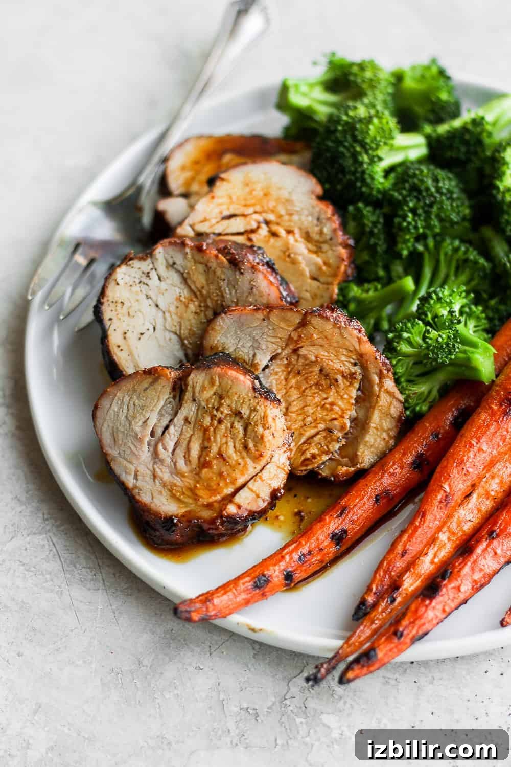 Juicy sliced pork on a plate