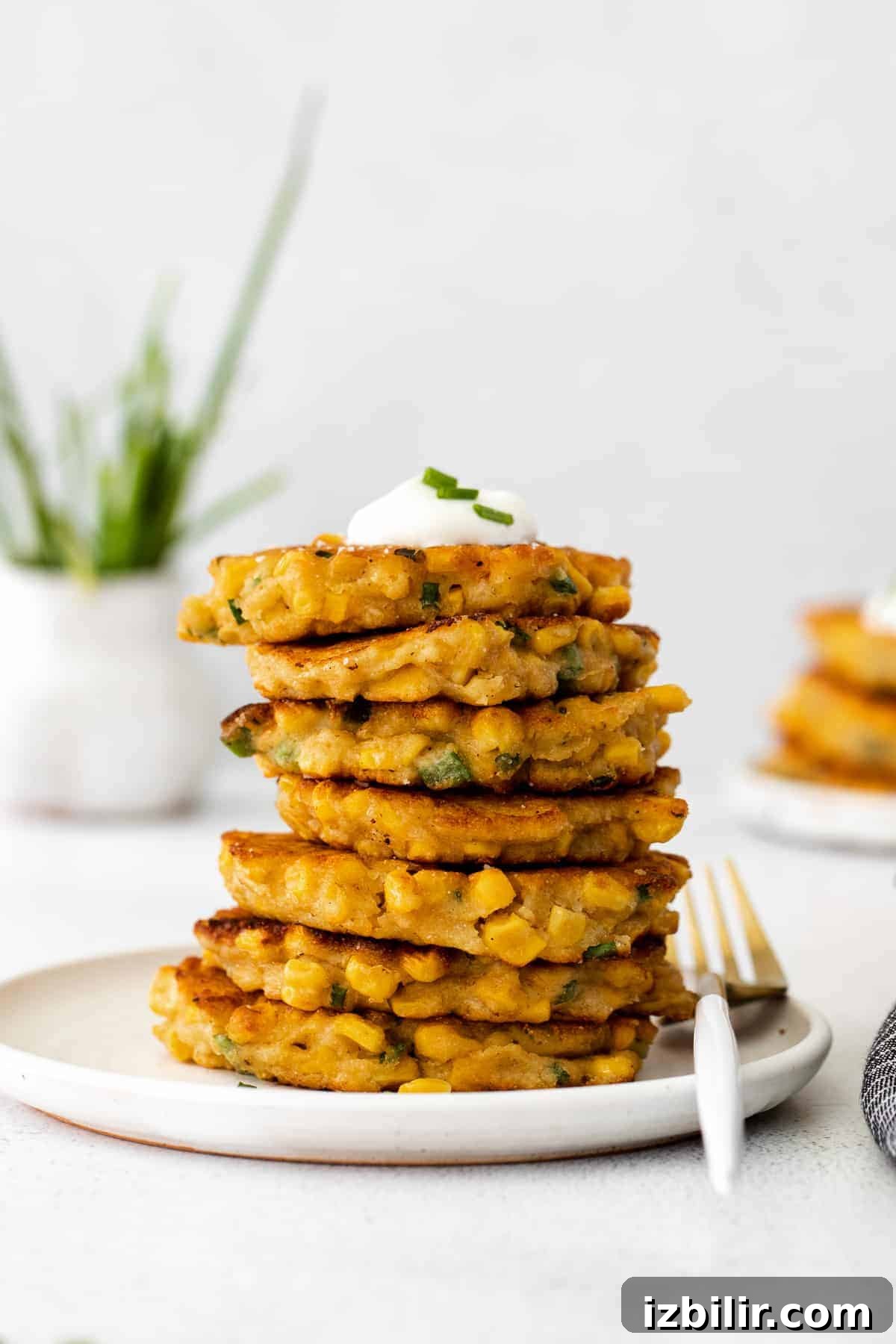 Corn fritters with Greek yogurt on top. 