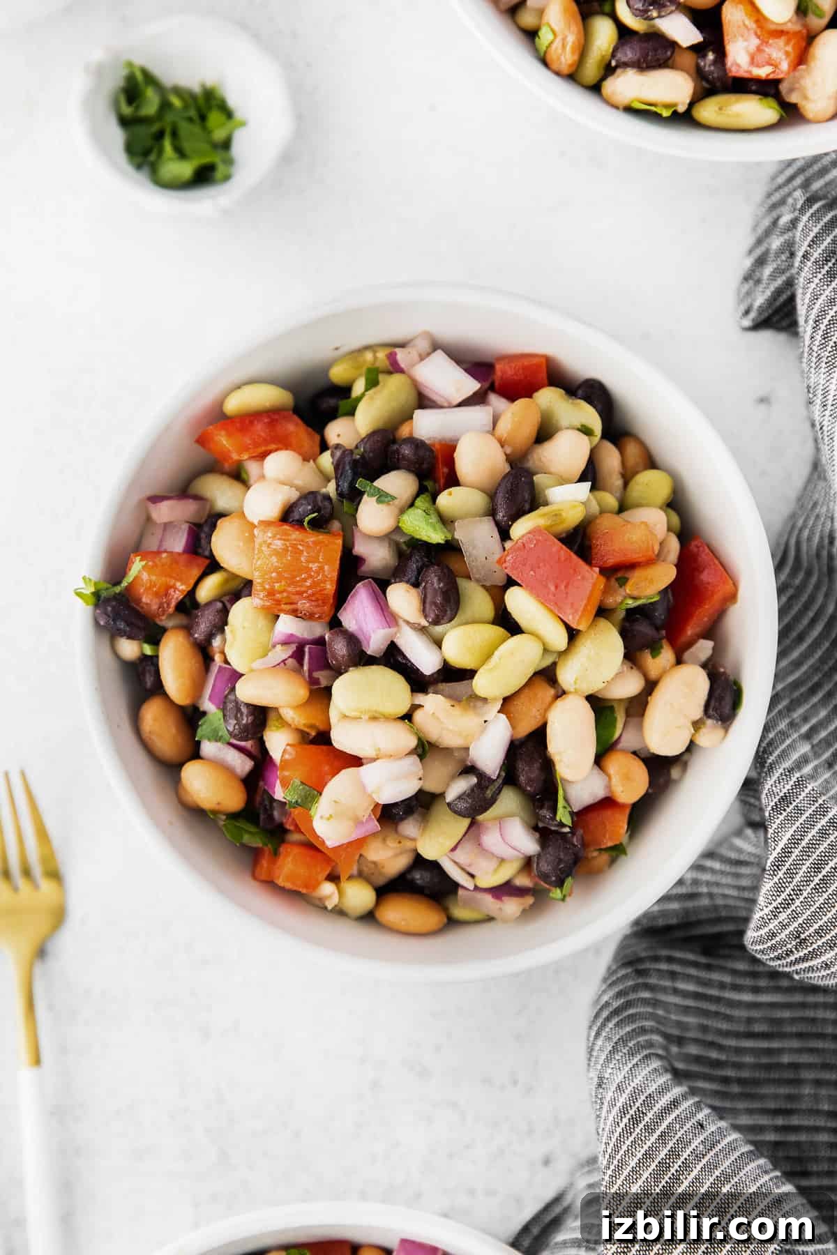 Bean salad in a small bowl.