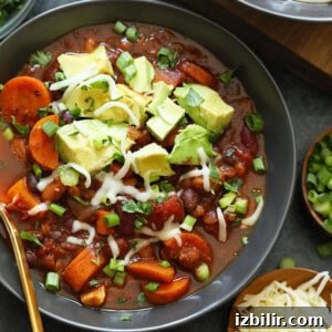 Hearty Instant Pot Beef and Bean Chili 3 chili in bowl.