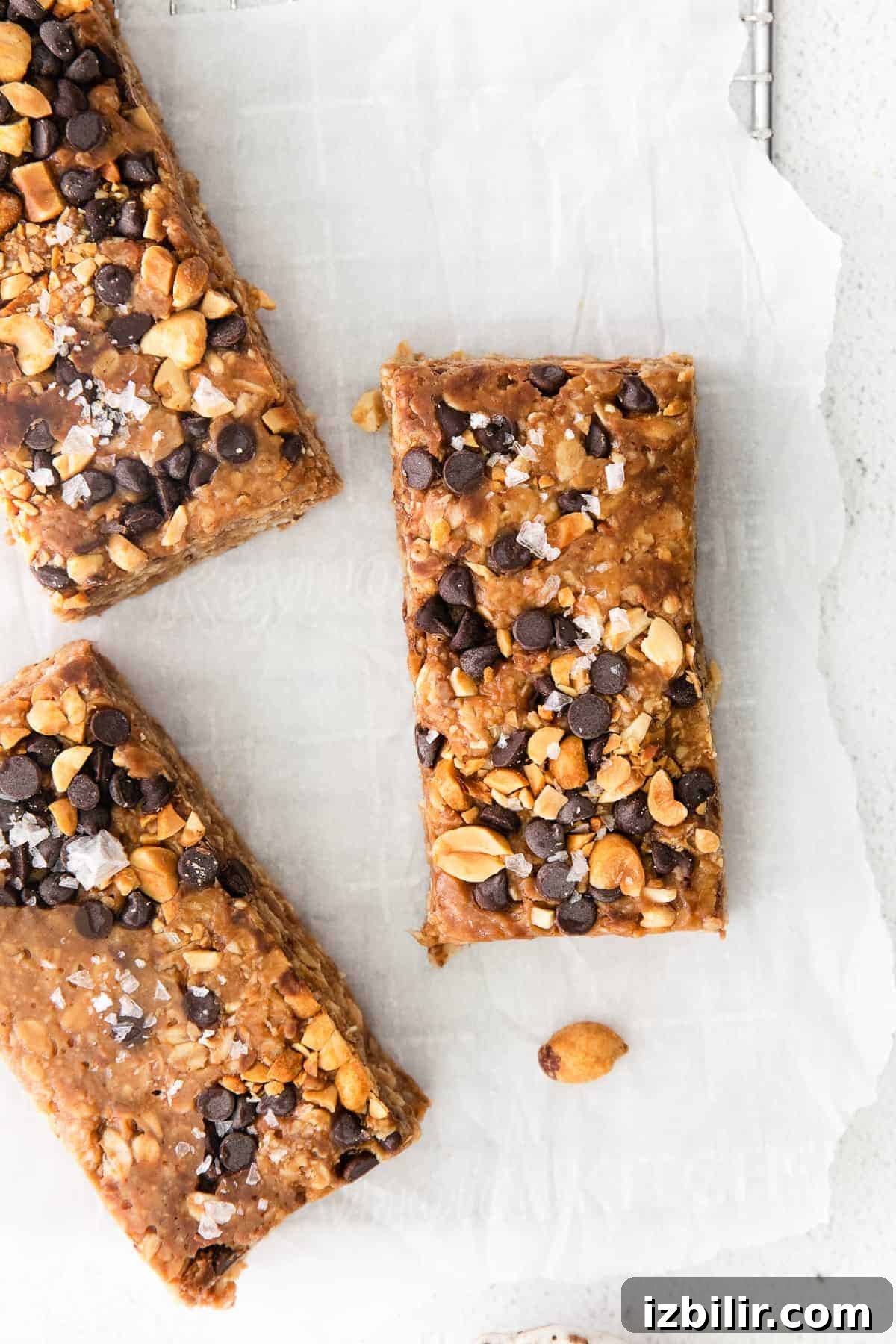 Stacked homemade granola bars granola bars on countertop