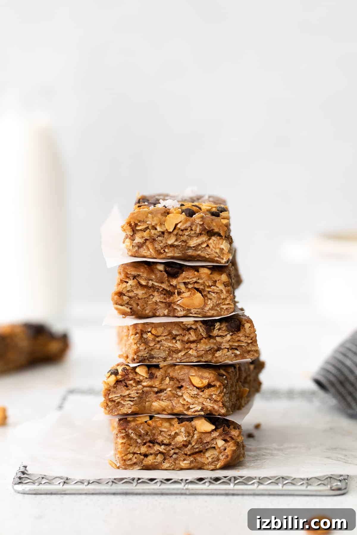 Stack of peanut butter chocolate chip granola bars stack of granola bars