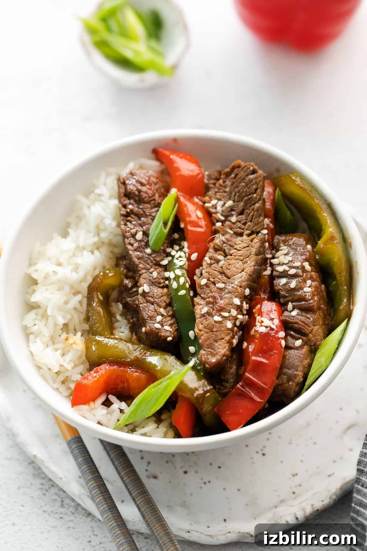 Pepper Steak Recipe: Tender Beef with Bell Peppers 8 Pepper steak over rice