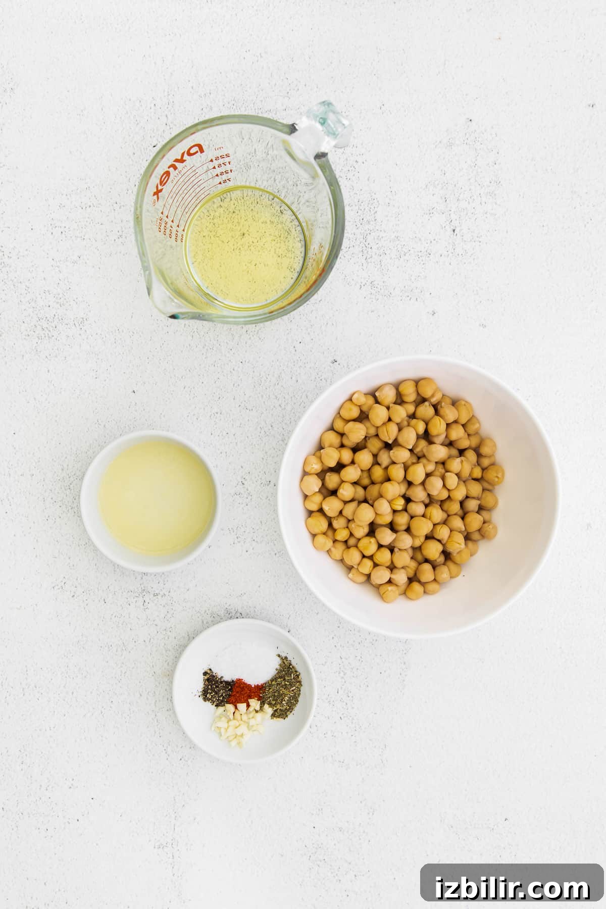 chickpeas and other ingredients in small bowls