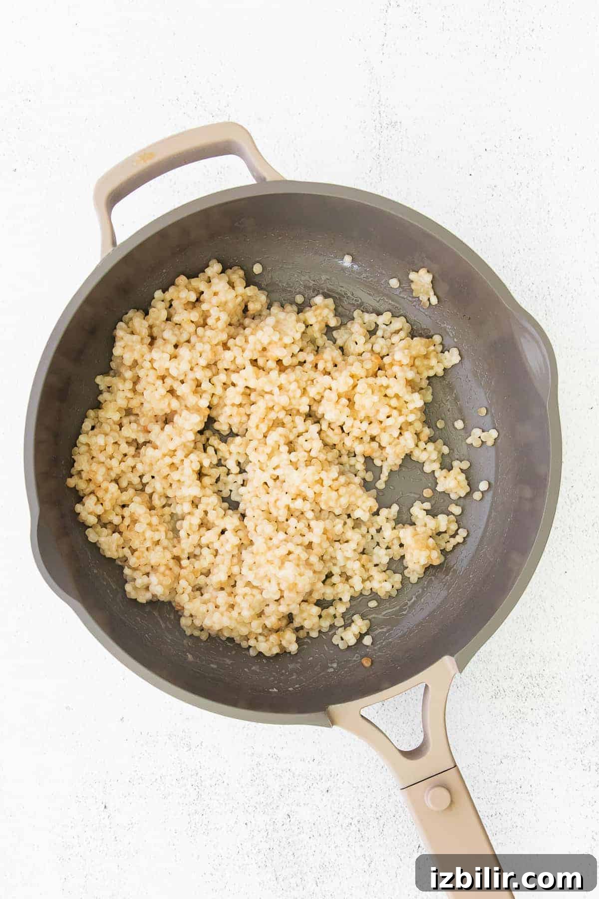 israeli couscous in a pan