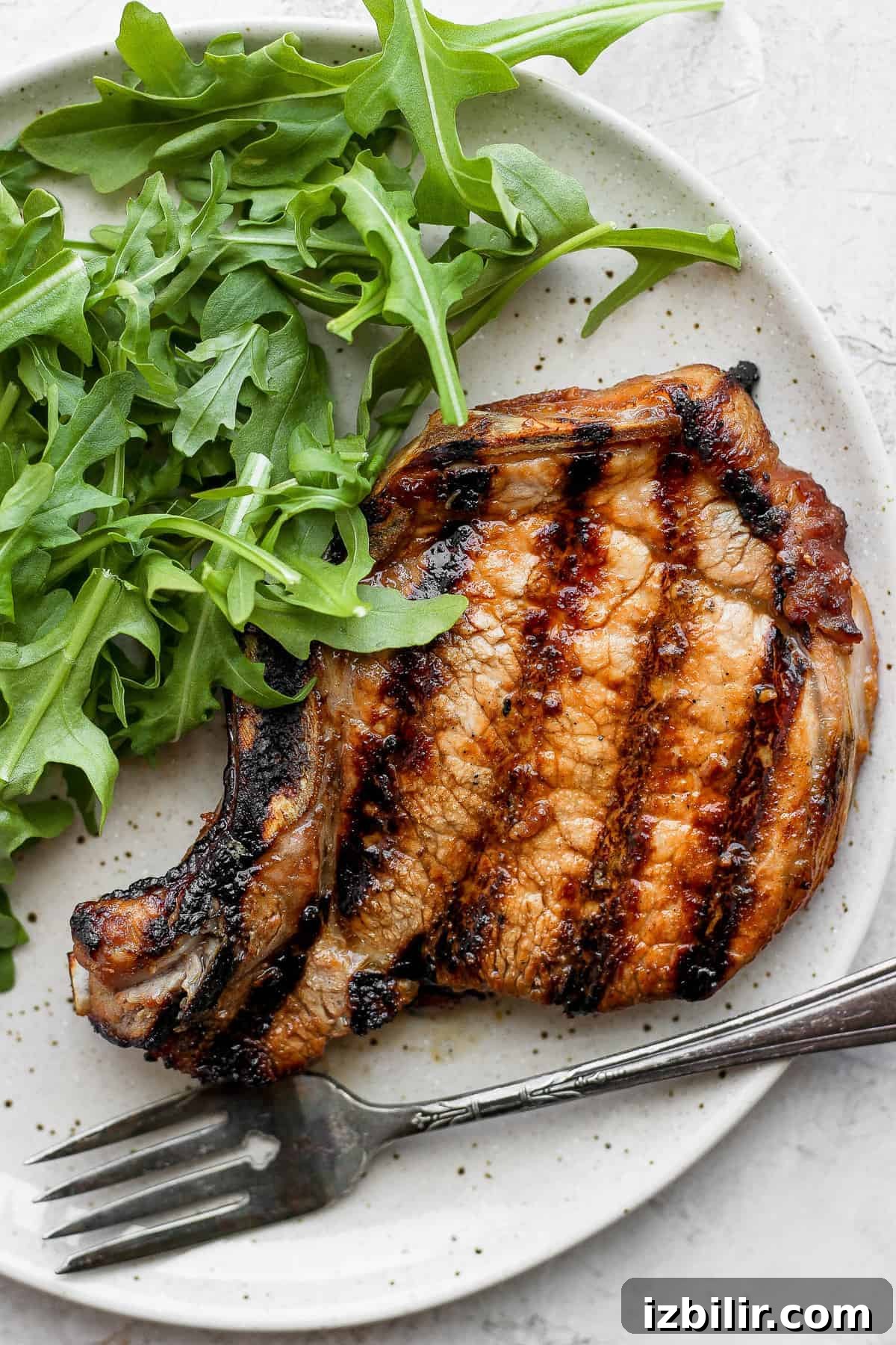 Sweet and salty pork chop marinade made with 5 ingredients pork chop on plate.