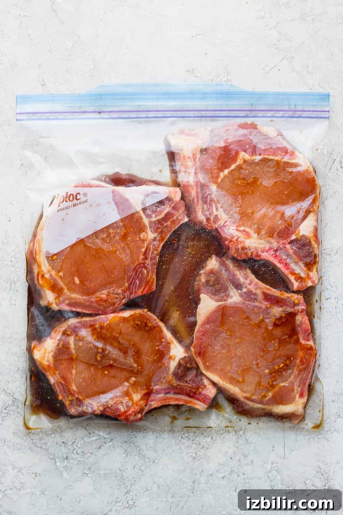 Pork chops marinating in a bag pork chops marinating in bag.
