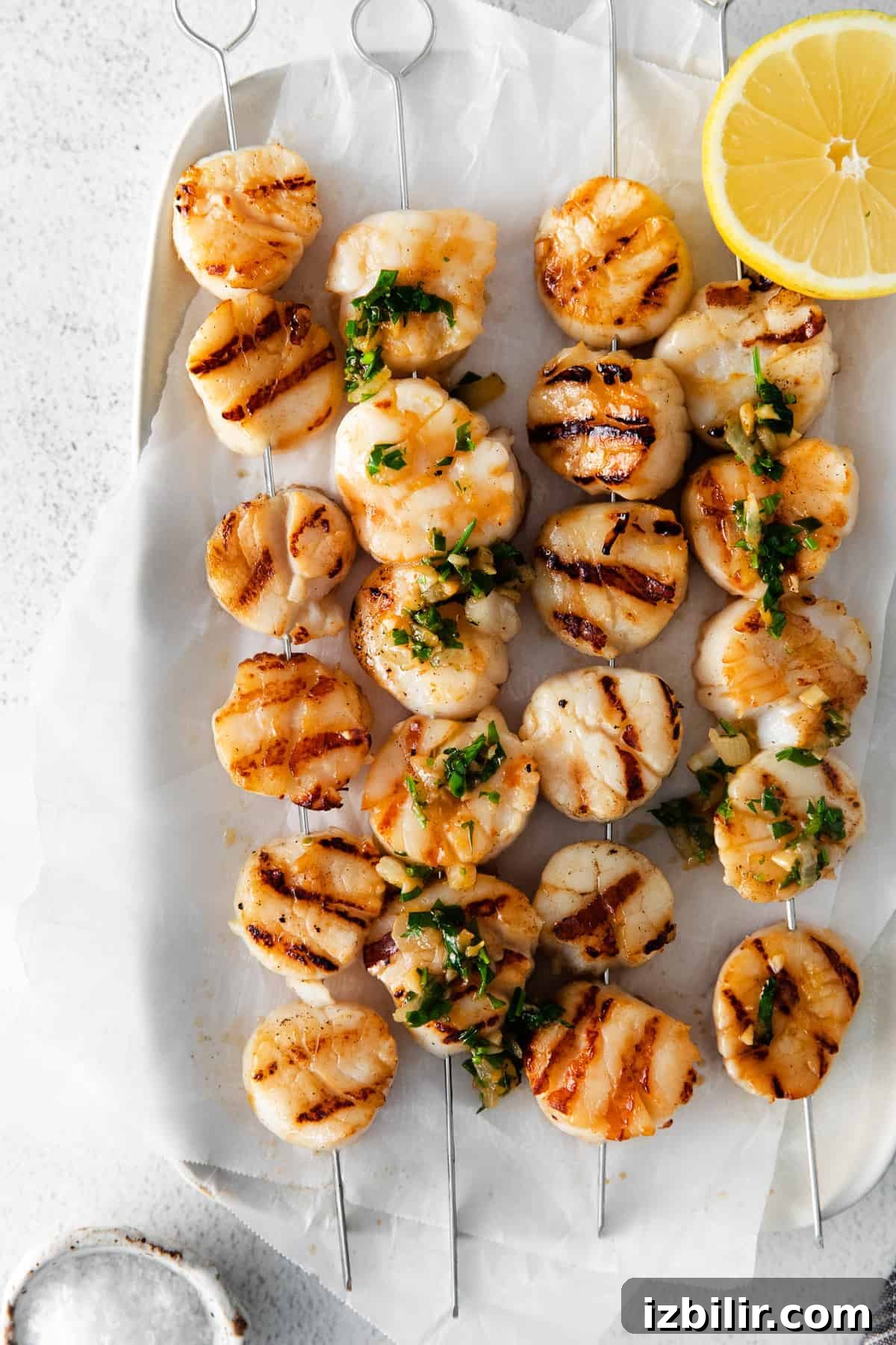 Grilled Scallops with Herbed White Wine Sauce 8 Served grilled scallops