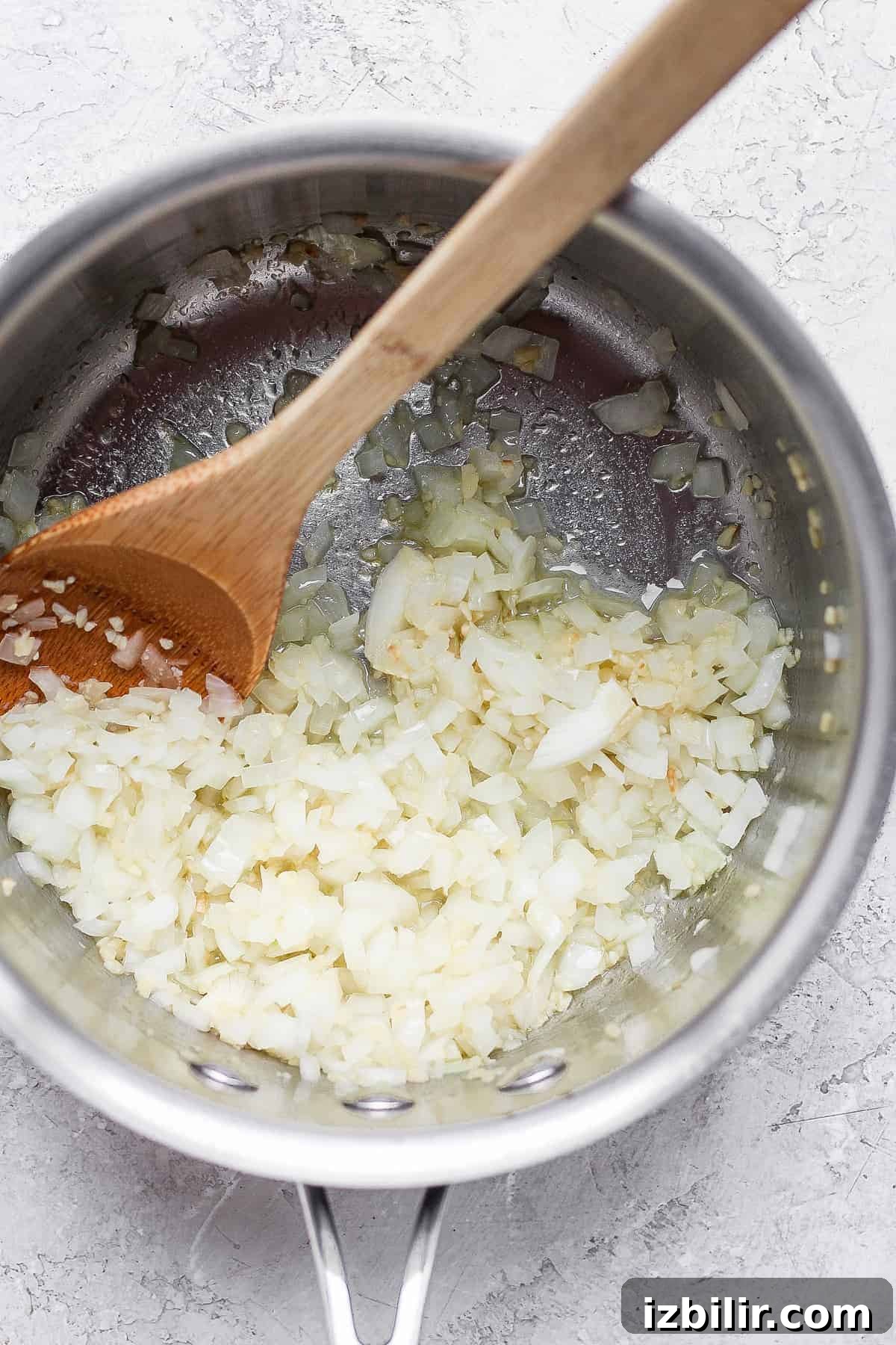 cooked onion in pot