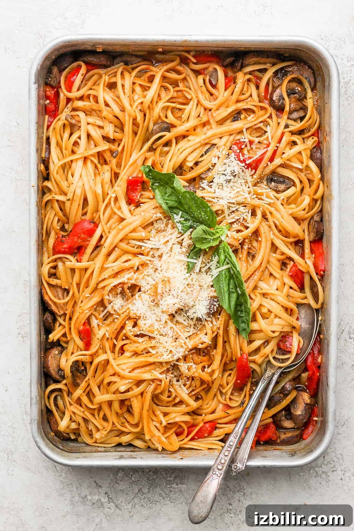 Creamy Baked One-Pot Pasta Recipe for Weeknights 2 One pot pasta in a metal casserole dish.