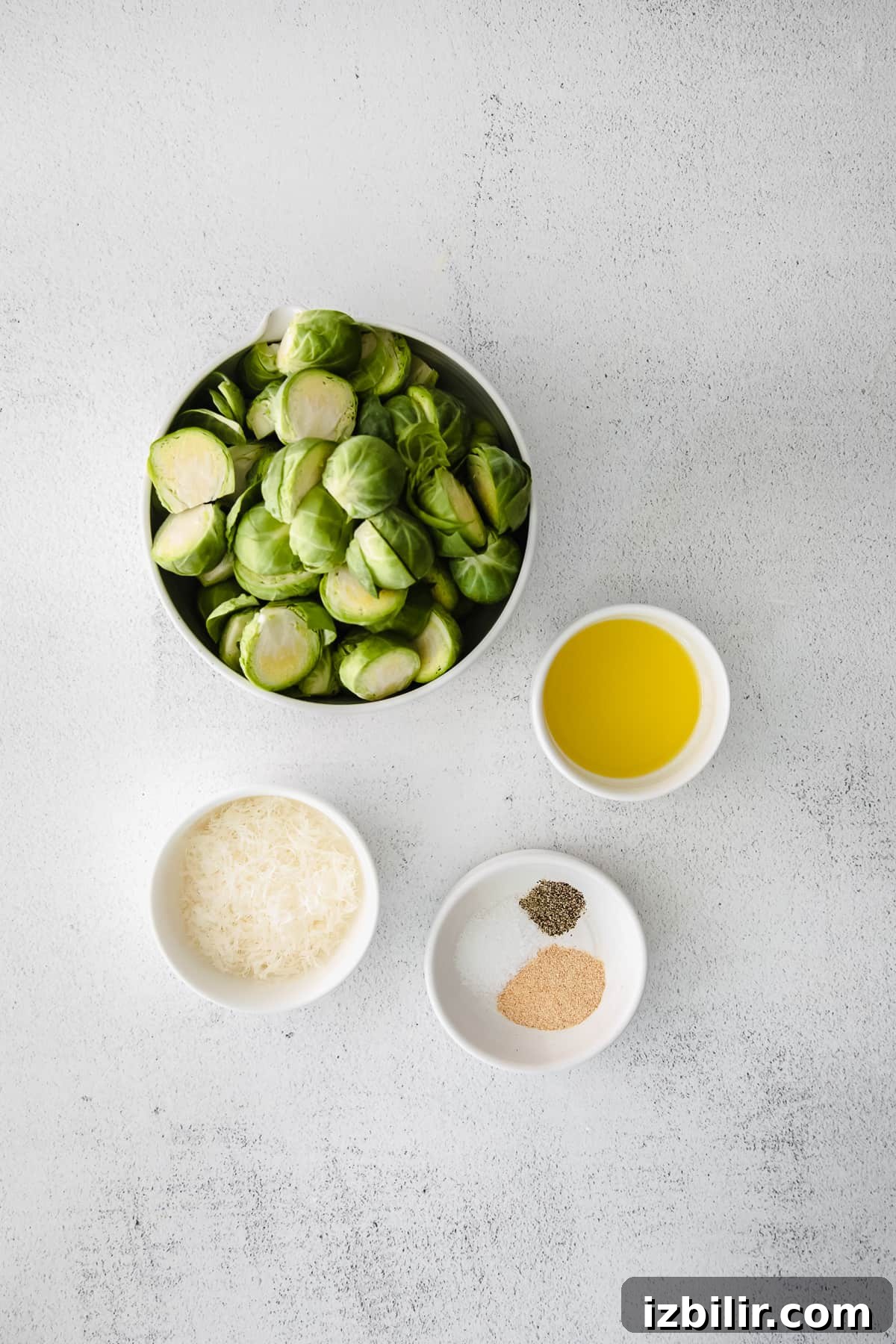 Crispy Air Fryer Brussels Sprouts Recipe 3 All the ingredients for air fryer brussel spouts on the counter top.