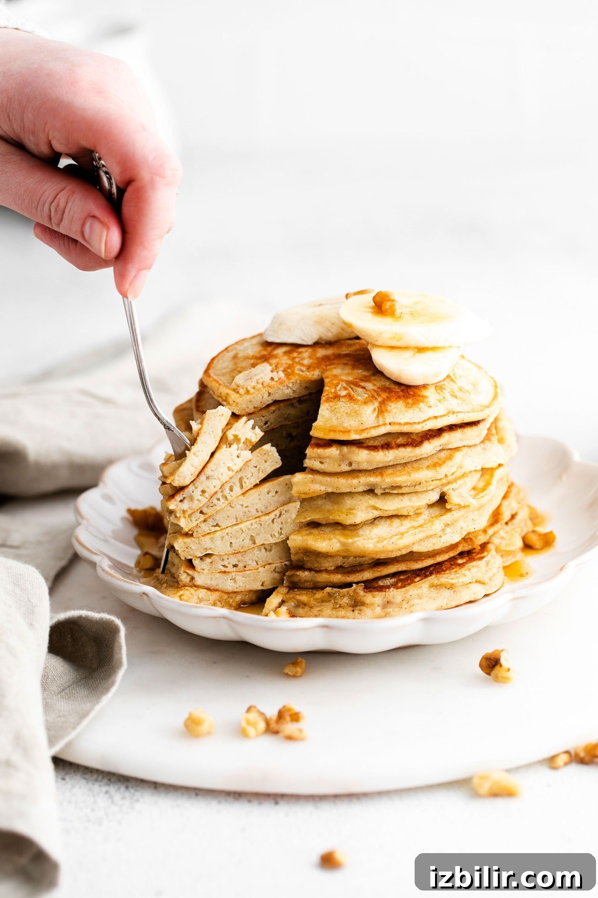 forking stack of pancakes