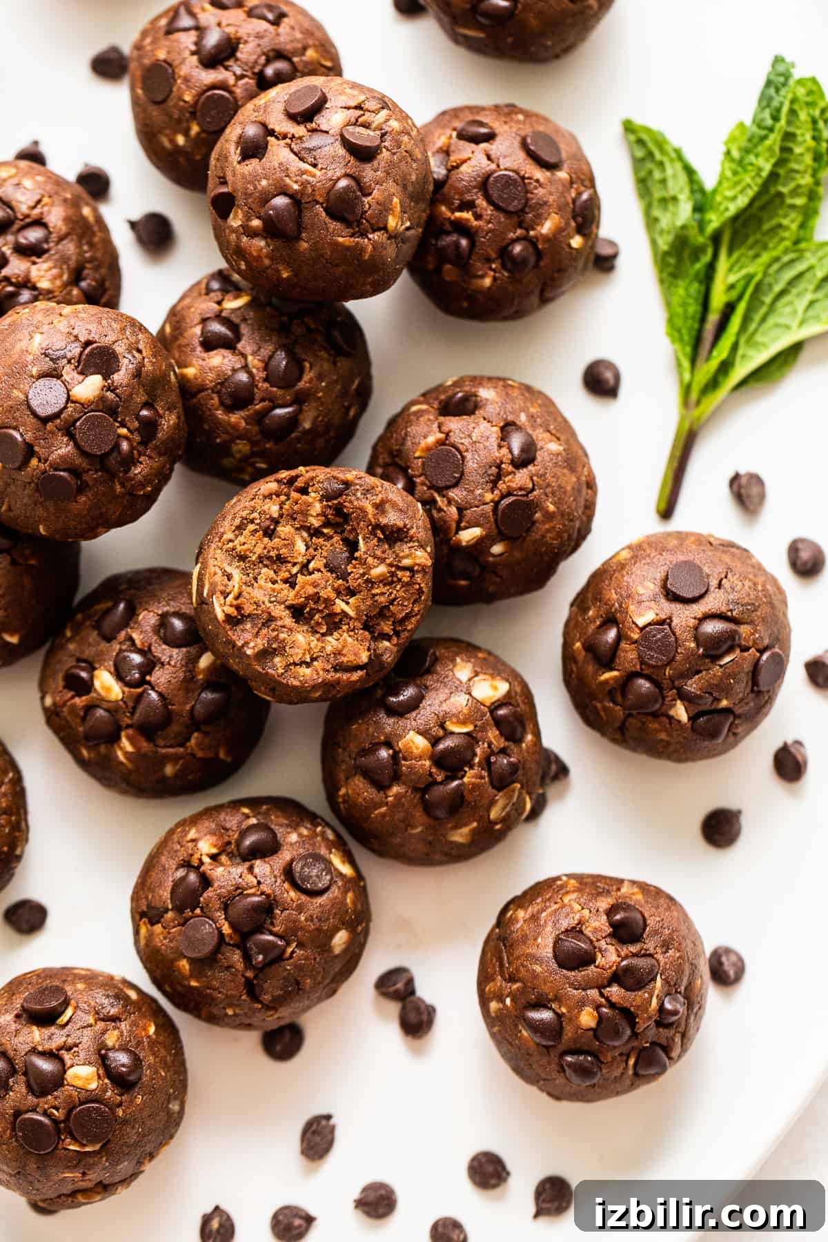 Mint Chip Protein Balls protein balls on platter.
