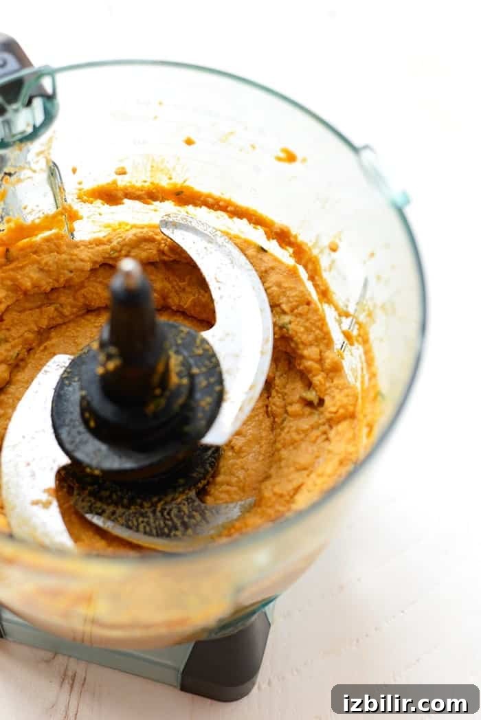 Creamy Roasted Sweet Potato Hummus Recipe with Garlic and Lemon 4 sweet potato hummus in food processor