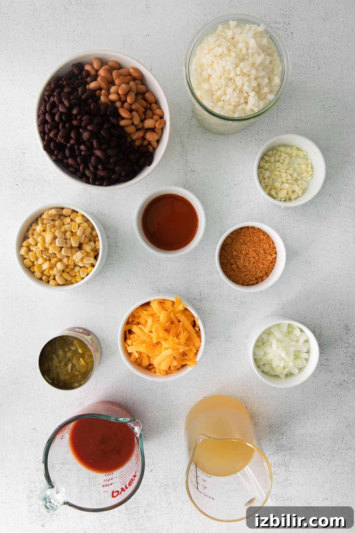 Ingredients for cauliflower taco skillet ingredients on counter