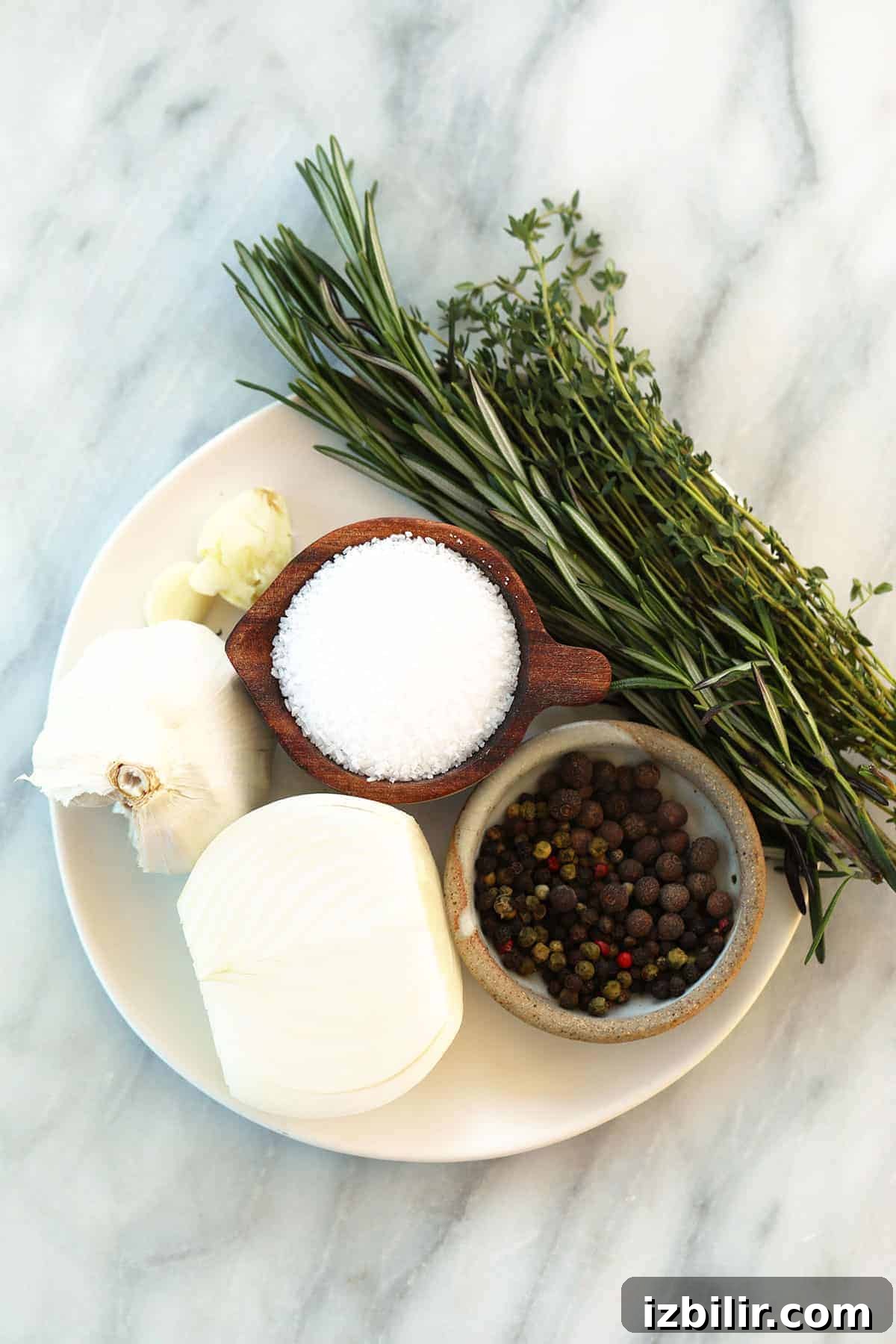 Smoked turkey brine ingredients on a plate.