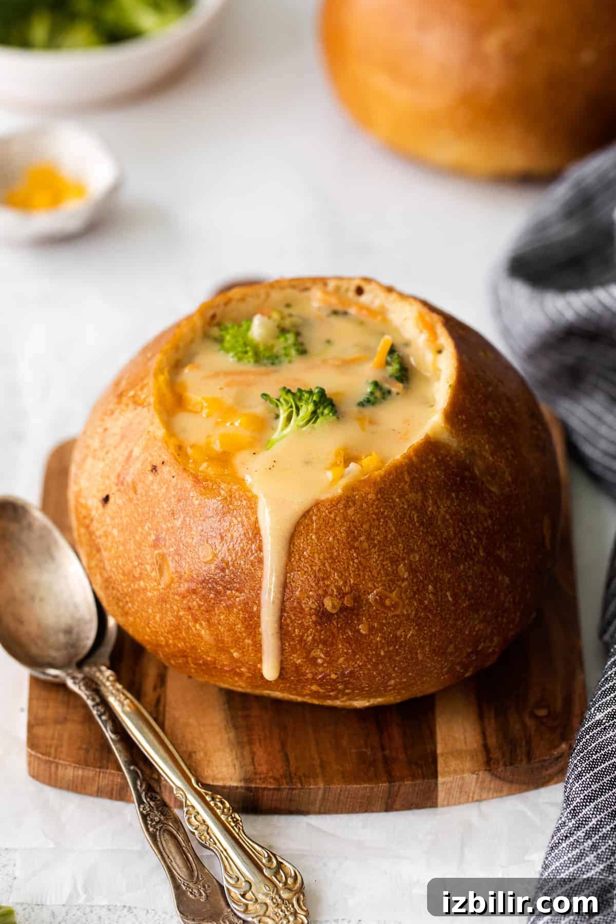 soup in bread bowl.