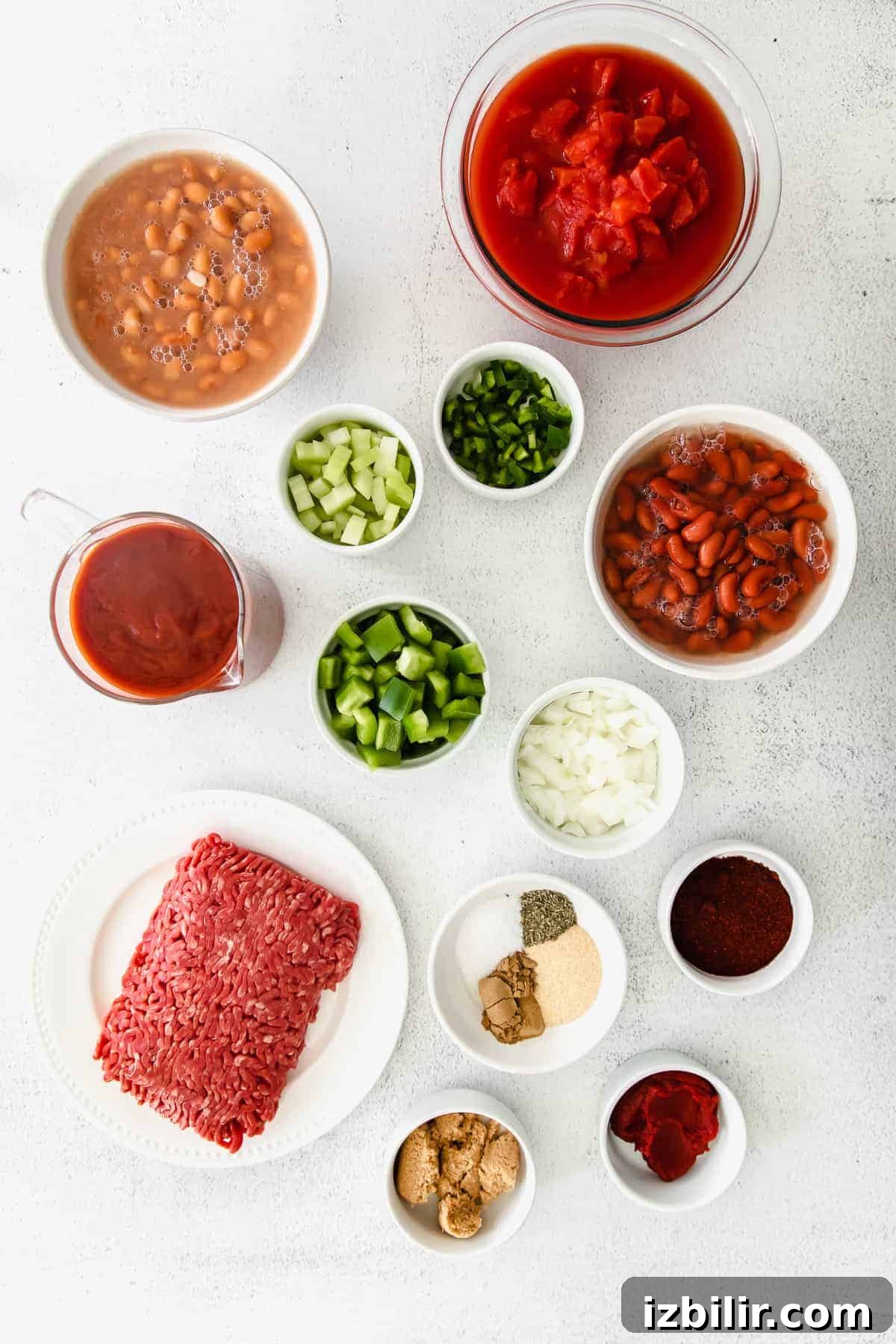 Ingredients for Wendy's-style chili Chili ingredients on a countertop