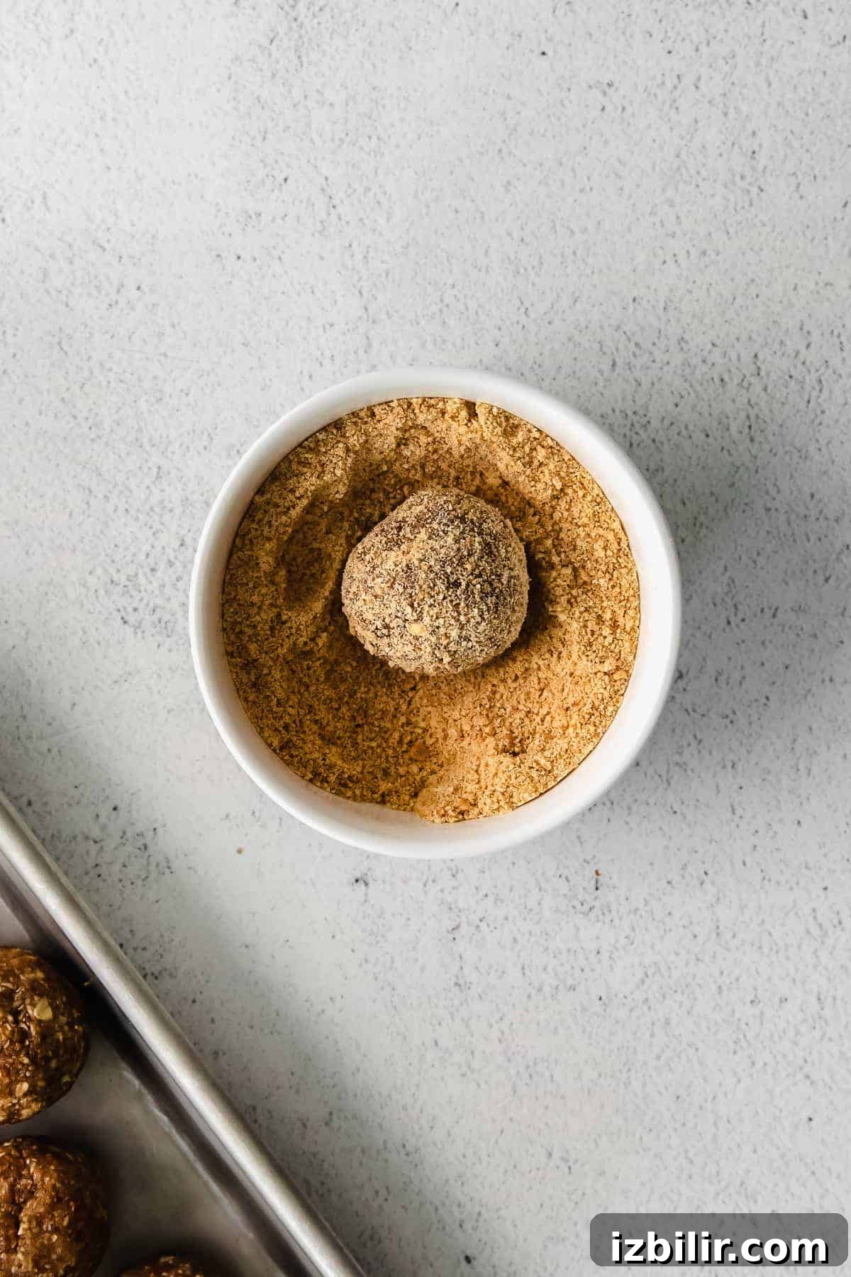 No-Bake Pecan Pie Energy Balls Recipe 6 Pecan pie energy ball rolled in graham cracker crumbs.