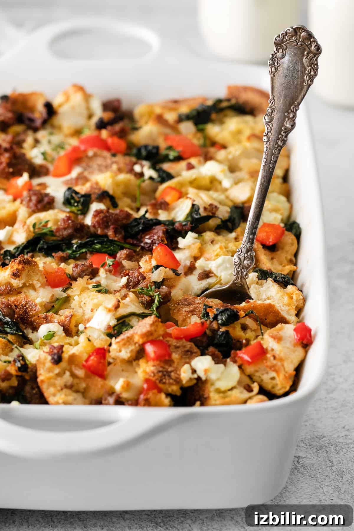 Make-Ahead English Muffin Breakfast Casserole 6 English muffin breakfast bake in a casserole dish.