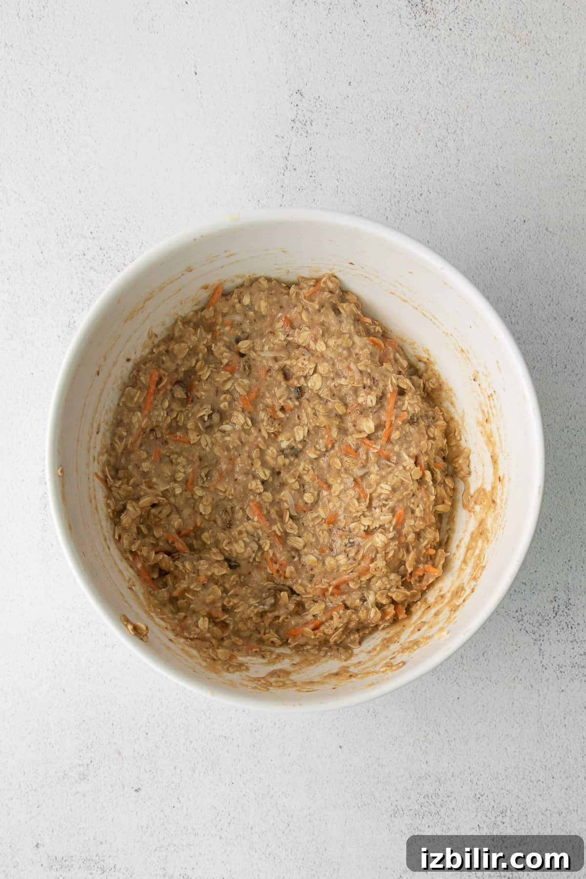 Batter for Morning Glory Baked Oatmeal morning glory baked oatmeal batter in a bowl