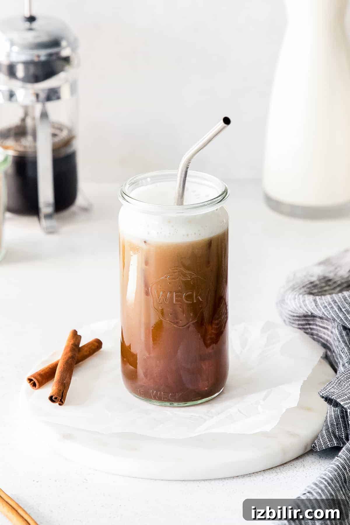 coffee drink with straw in glass