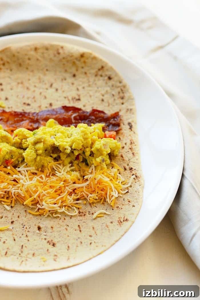 Freezer-friendly breakfast burritos ready to reheat.