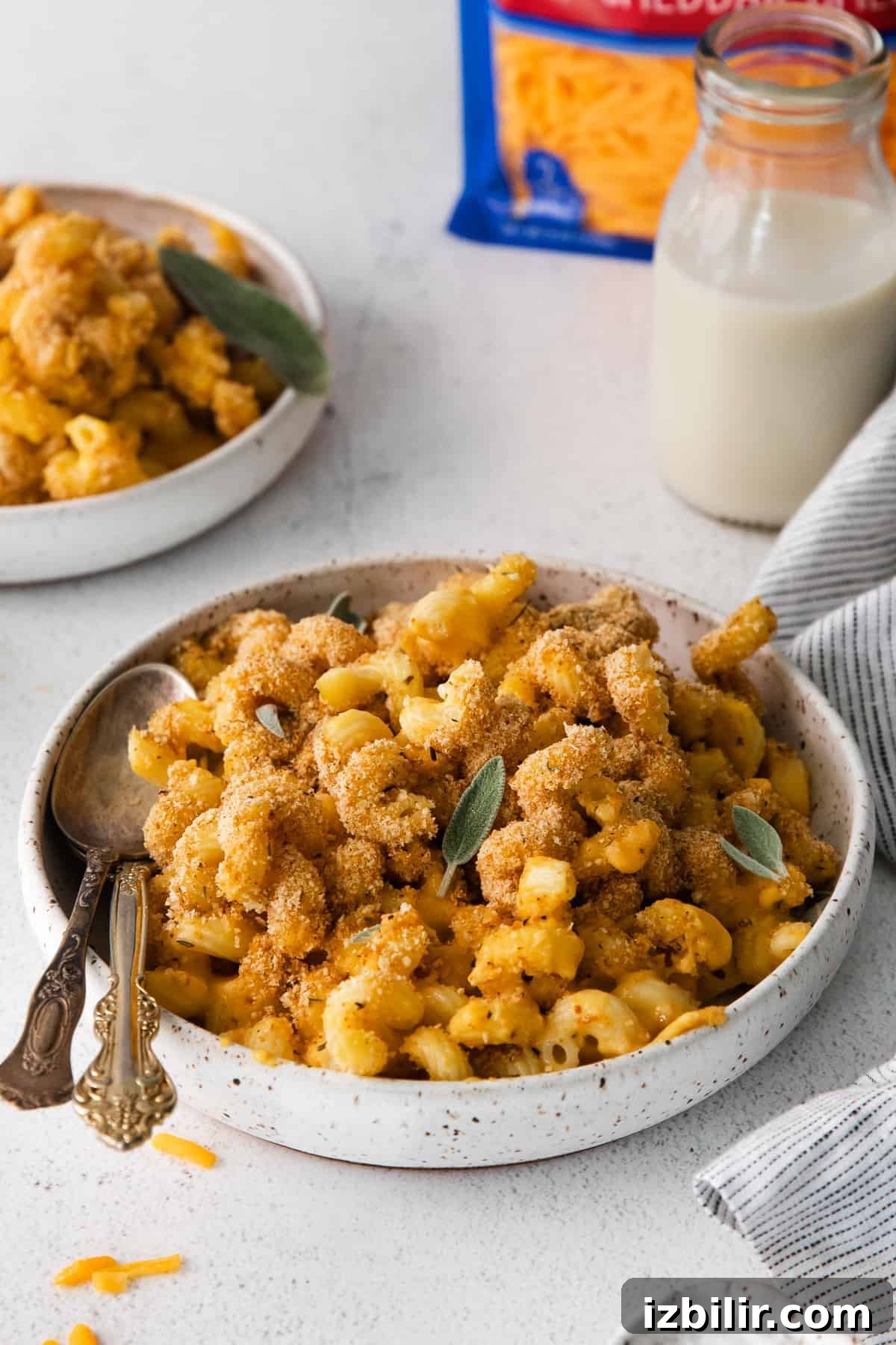 Butternut squash mac and cheese in a bowl